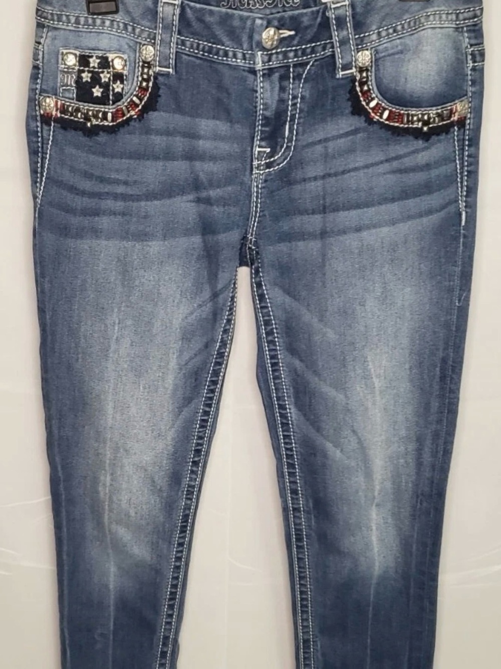 Miss Me Blue Embellished Pocket Ankle Jeans